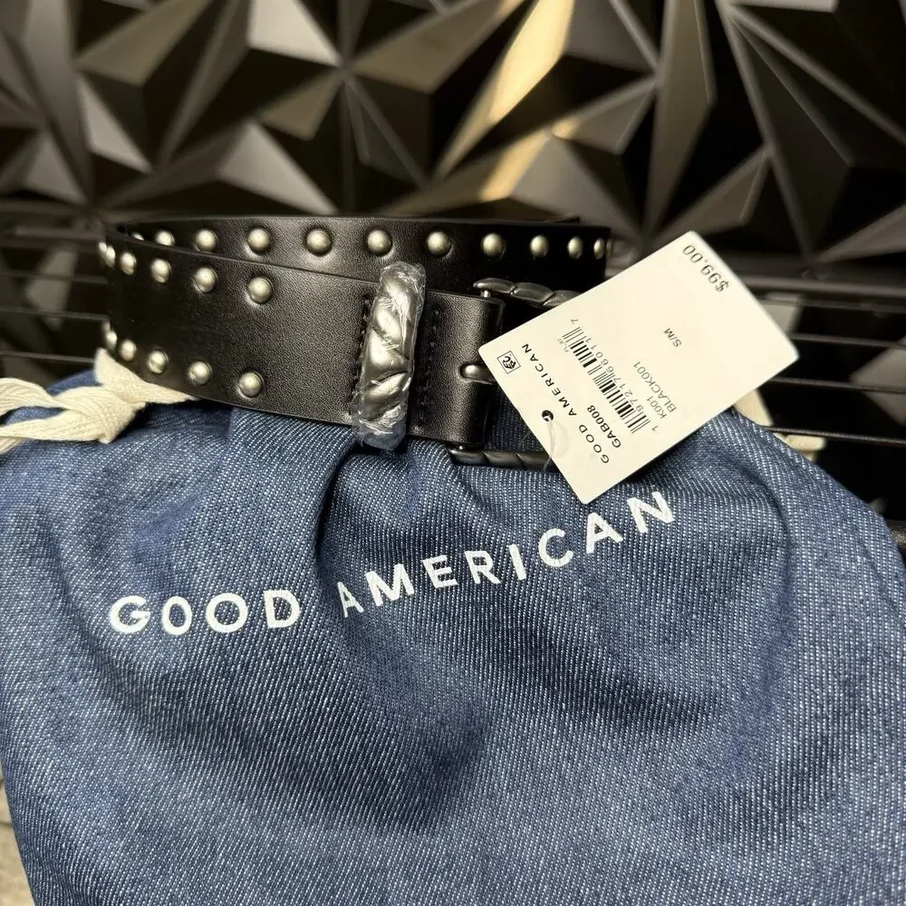Good American Studded Western Belt Black Silver Size S/M